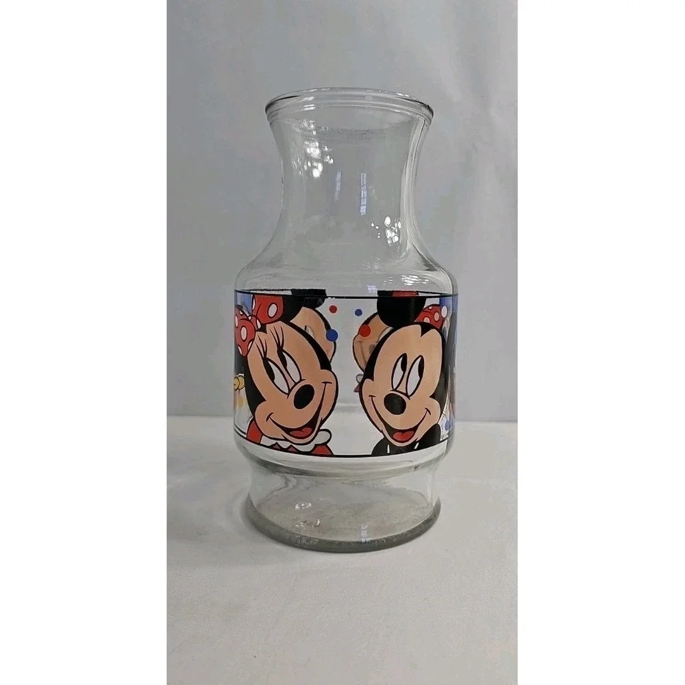 Vintage Mickey Minnie Mouse Donald Disney Anchor‎ Hocking Glass Juice Carafe Jar